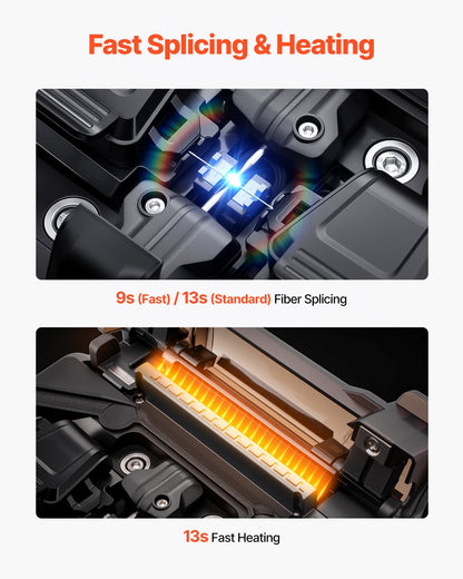 Fiber Fusion Splicer 6 Motors, Core & Clad Alignment Fibers Optic Splicer with 6s Fast Splicing and 13s Heating, 5" Touch Screen, 3 in 1 Fiber Holder, 7800mAh Battery for SM MM DS NZDS Fibers