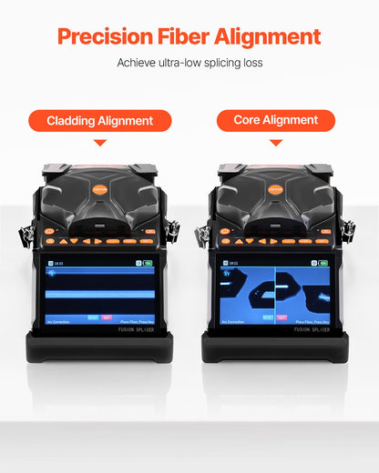 Fiber Fusion Splicer 6 Motors, Core & Clad Alignment Fibers Optic Splicer with 6s Fast Splicing and 13s Heating, 5" LCD Screen, 3 in 1 Fiber Holder, 7800mAh Battery for SM MM DS NZDS Fibers