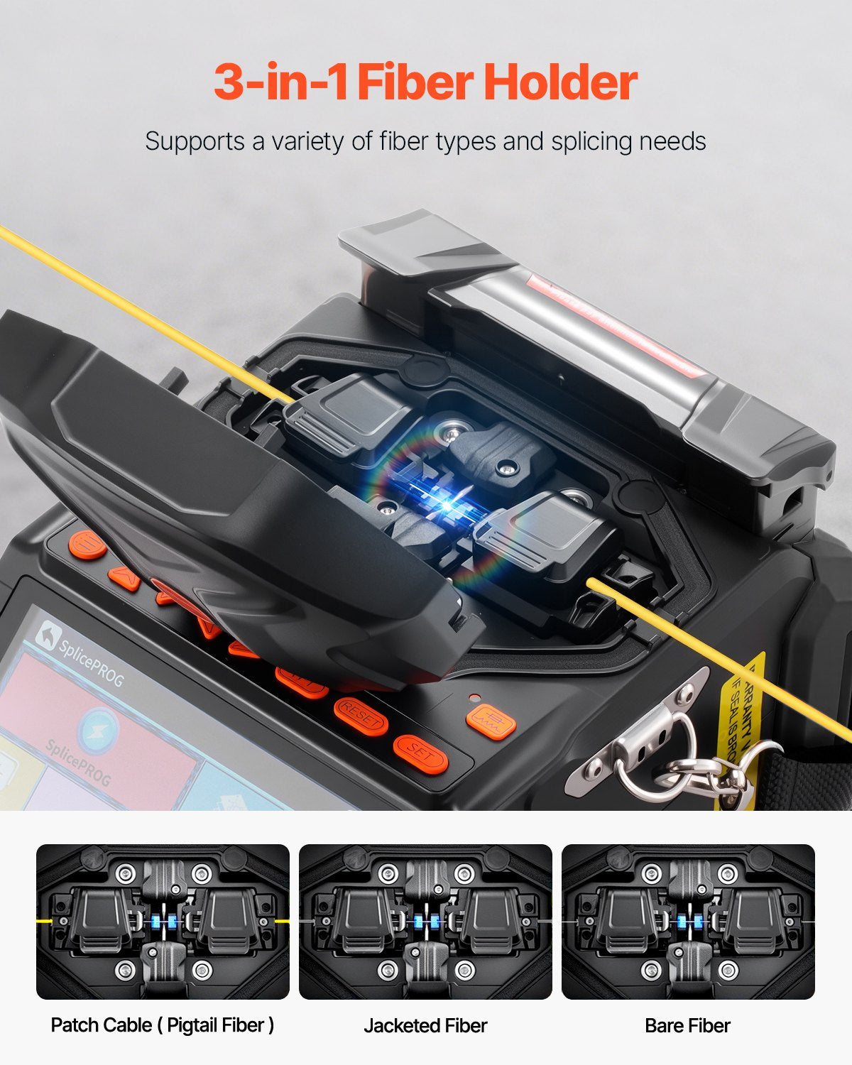 Fiber Fusion Splicer 6 Motors, Core & Clad Alignment Fibers Optic Splicer with 6s Fast Splicing and 13s Heating, 5" LCD Screen, 3 in 1 Fiber Holder, 7800mAh Battery for SM MM DS NZDS Fibers