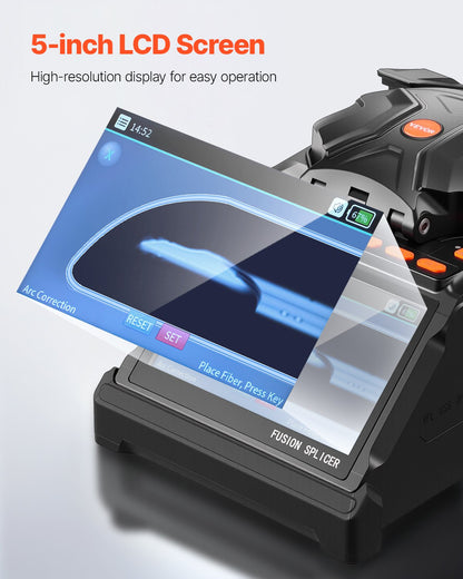 Fiber Fusion Splicer 6 Motors, Core & Clad Alignment Fibers Optic Splicer with 6s Fast Splicing and 13s Heating, 5" LCD Screen, 3 in 1 Fiber Holder, 7800mAh Battery for SM MM DS NZDS Fibers
