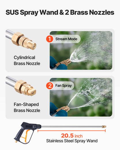 Industrial Concrete Sprayer with Wheeled Cart, 14L Stainless Steel Sprayer, Heavy Duty Tri-Poxy Pump Sprayers, 52cm Wand, 1.2m & 3m Hoses, 2 Brass Nozzles for Construction, Lawn & Garden