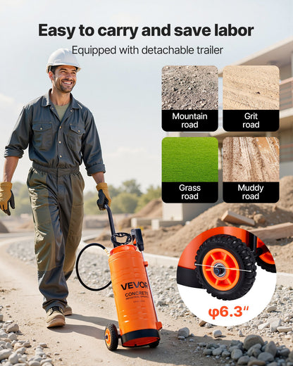 Industrial Concrete Sprayer with Wheeled Cart, 14L Stainless Steel Sprayer, Heavy Duty Tri-Poxy Pump Sprayers, 52cm Wand, 1.2m & 3m Hoses, 2 Brass Nozzles for Construction, Lawn & Garden