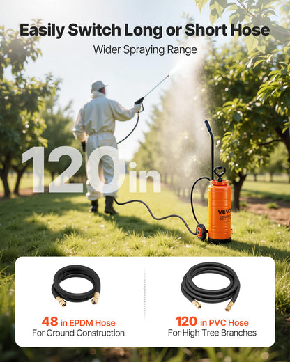 Industrial Concrete Sprayer with Wheeled Cart, 14L Stainless Steel Sprayer, Heavy Duty Tri-Poxy Pump Sprayers, 52cm Wand, 1.2m & 3m Hoses, 2 Brass Nozzles for Construction, Lawn & Garden
