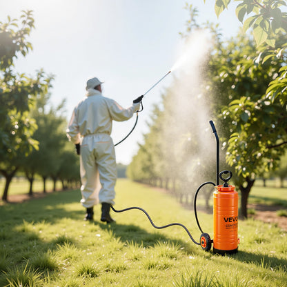 Industrial Concrete Sprayer with Wheeled Cart, 14L Stainless Steel Sprayer, Heavy Duty Tri-Poxy Pump Sprayers, 52cm Wand, 1.2m & 3m Hoses, 2 Brass Nozzles for Construction, Lawn & Garden