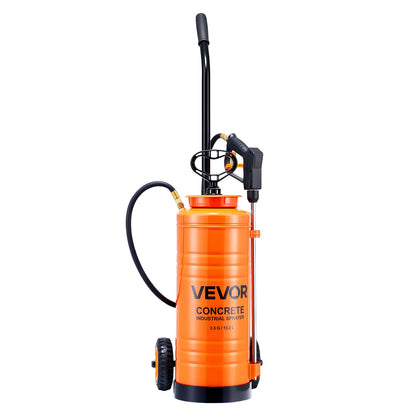 Industrial Concrete Sprayer with Wheeled Cart, 14L Stainless Steel Sprayer, Heavy Duty Tri-Poxy Pump Sprayers, 52cm Wand, 1.2m & 3m Hoses, 2 Brass Nozzles for Construction, Lawn & Garden