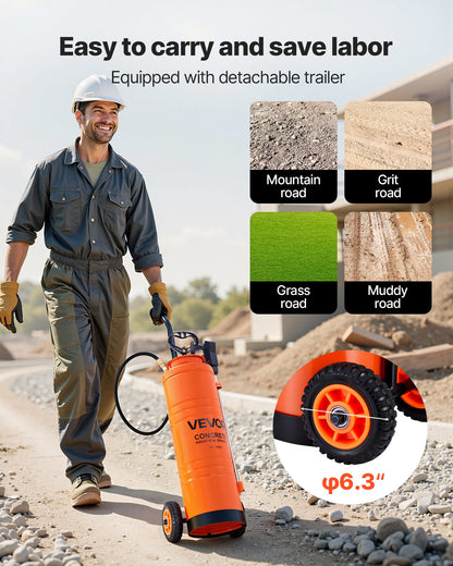 Industrielles Betonspritzgerät mit Rollwagen, 19-Liter-Edelstahlspritze, robuste Dreifach-Poxy-Pumpenspritze, 52-cm-Sprühlanze, 1,2 m und 3 m Schläuche, 2 Messingdüsen für Bauwesen, Gartenarbeit und Landschaftspflege