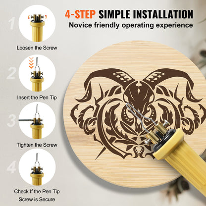 Wood Burning Kit, 200~700°C Adjustable Temperature with Display, Wood Burner with 1 Pyrography Pen, 23 Wire Nibs, 1 Pen Holder, 4 Wood Chip, 1 Screwdriver, 1 Tweezers, 1 Craft Knife,1 Sponge