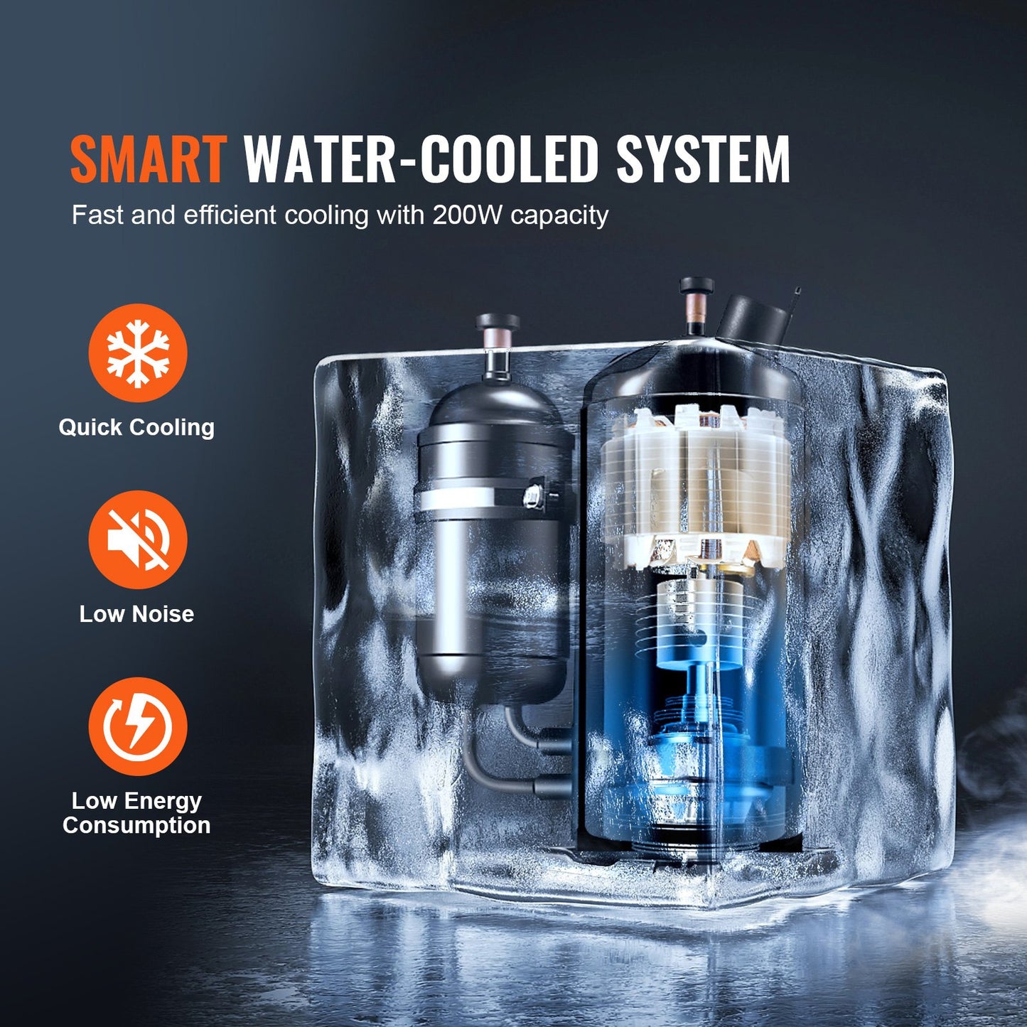 Industrial Water Chiller, KH-6000, 200W Industrial Water Cooler Cooling System with Compressor 12 L Water Tank Capacity 7.8 L/min Max Flow Rate, for CO2 Laser Engraving Machine Cooling Machine