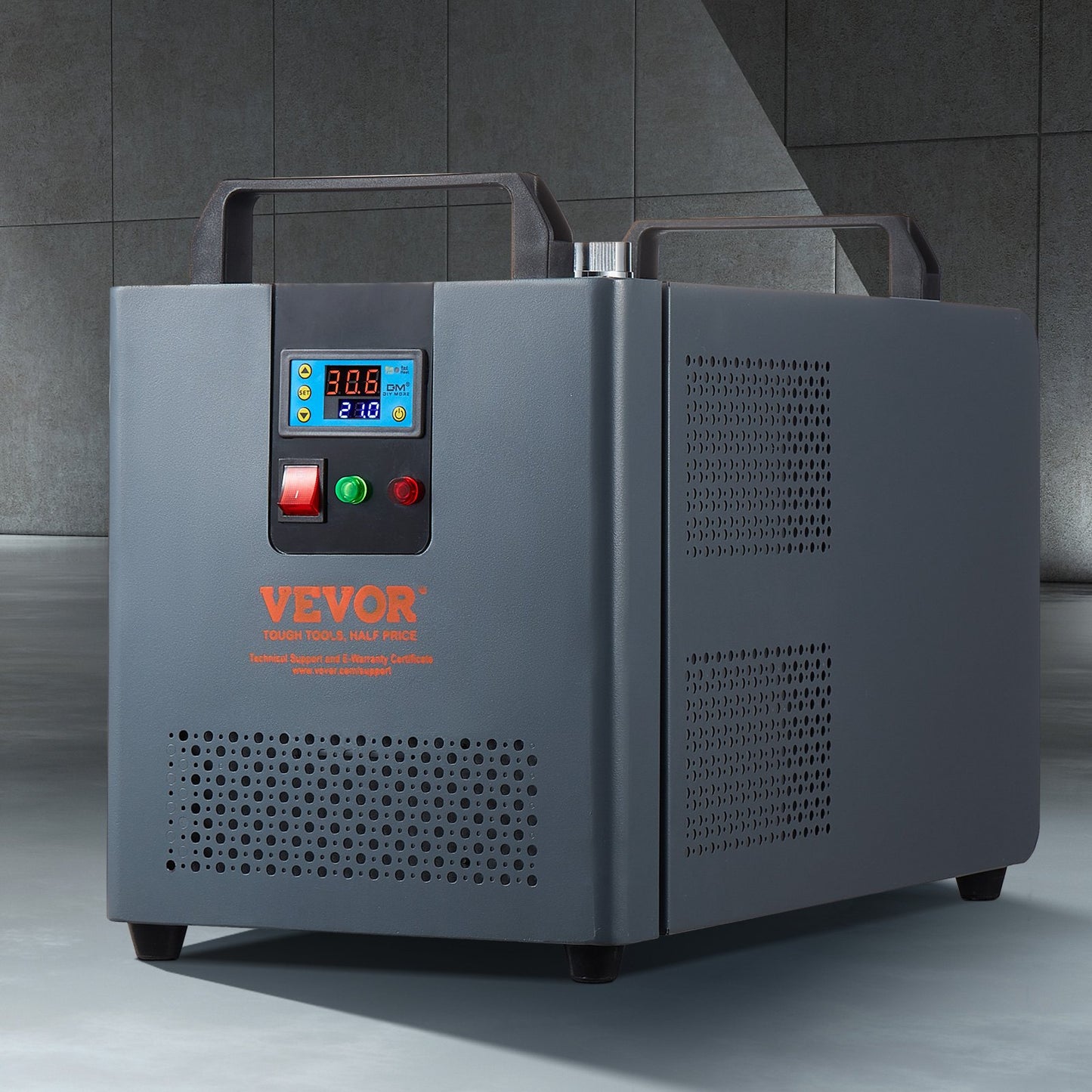 Industrial Water Chiller, KH-6000, 200W Industrial Water Cooler Cooling System with Compressor 12 L Water Tank Capacity 7.8 L/min Max Flow Rate, for CO2 Laser Engraving Machine Cooling Machine