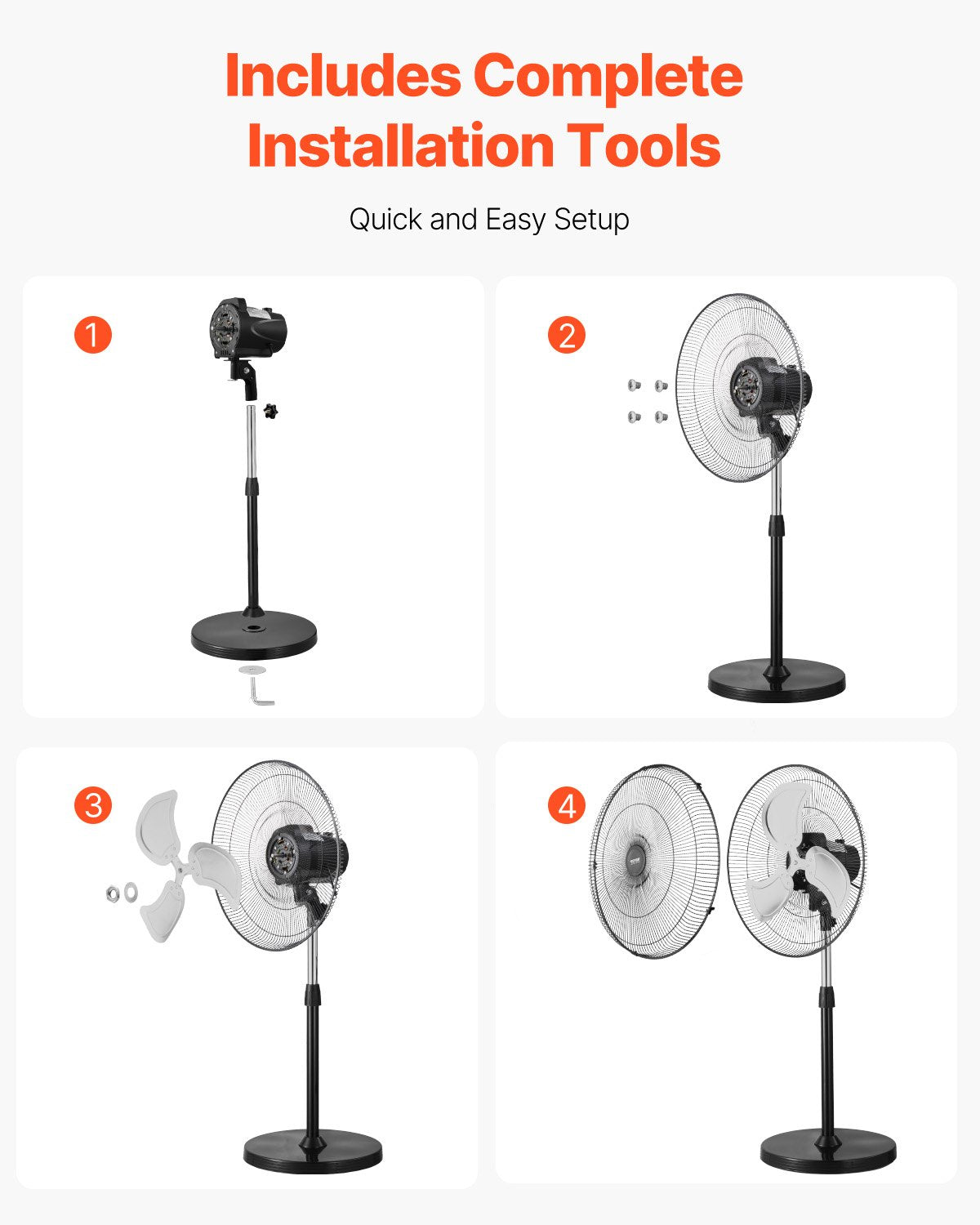 Industrieller Standventilator, 50 cm (20 Zoll), 90°-Oszillation, höhenverstellbar, 3 Geschwindigkeitsstufen, leistungsstark, für Schlafzimmer, Wohnzimmer, Zuhause, Büro, Schwarz