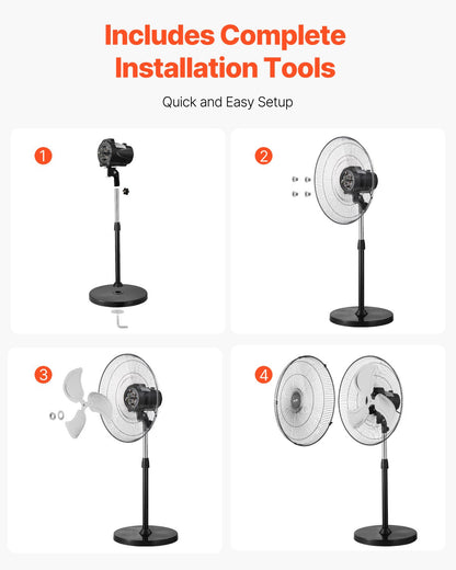 Industrieller Standventilator, 50 cm (20 Zoll), 90°-Oszillation, höhenverstellbar, 3 Geschwindigkeitsstufen, leistungsstark, für Schlafzimmer, Wohnzimmer, Zuhause, Büro, Schwarz