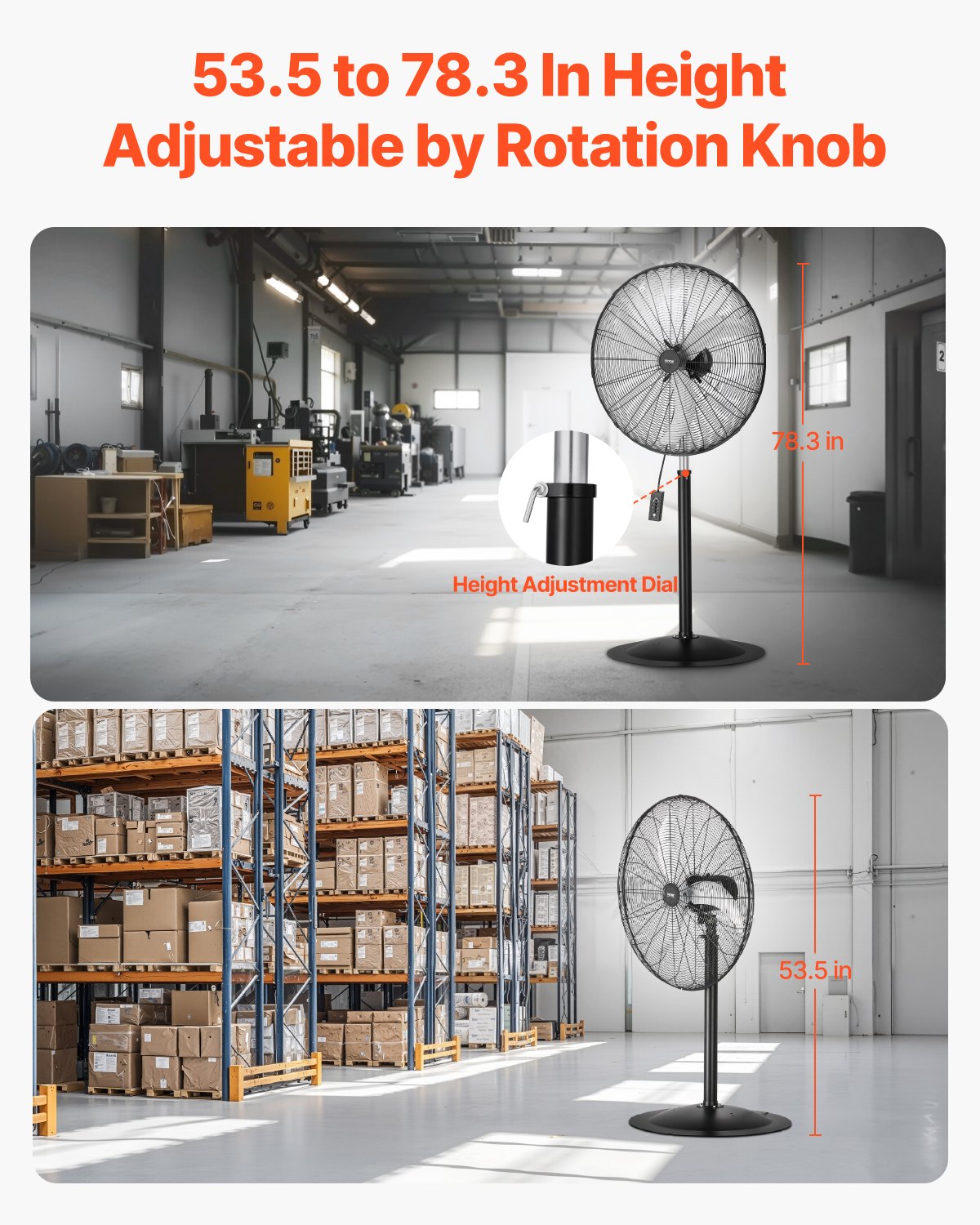 Industrial Pedestal Fan, 30 Inch 85-Degree Oscillating Fan, Height Adjustable Standing Fans with 3 Adjustable Speeds, High Power Floor Fans for Bedroom, Living Room, Home, Office, Black