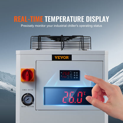 Industrial Water Chiller, CW6000, 1500W Industrial Water Cooler Cooling System with Compressor 15L Water Tank Capacity 65 L/min Max Flow Rate, for CO2 Laser Engraving Machine Cooling Machine