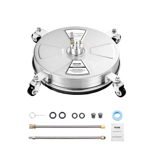 15" Pressure Washer Surface Cleaner, Stainless Steel Pressure Washer Attachments with 4 Wheels, 4000 Max PSI, 1/4 Quick Connector, 2 Spray Nozzles, 2 Extended Wands for Concrete, Patio, Deck