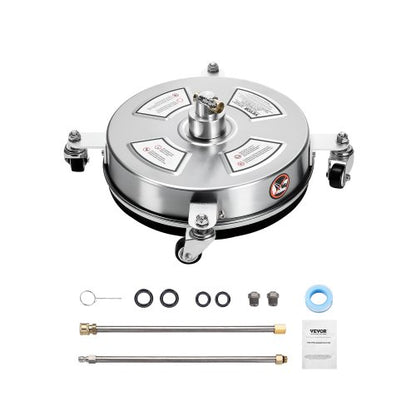 14" Pressure Washer Surface Cleaner, Stainless Steel Pressure Washer Attachments with 4 Wheels, 4000 Max PSI, 1/4 Quick Connector, 2 Spray Nozzles, 2 Extended Wands for Concrete, Patio, Deck