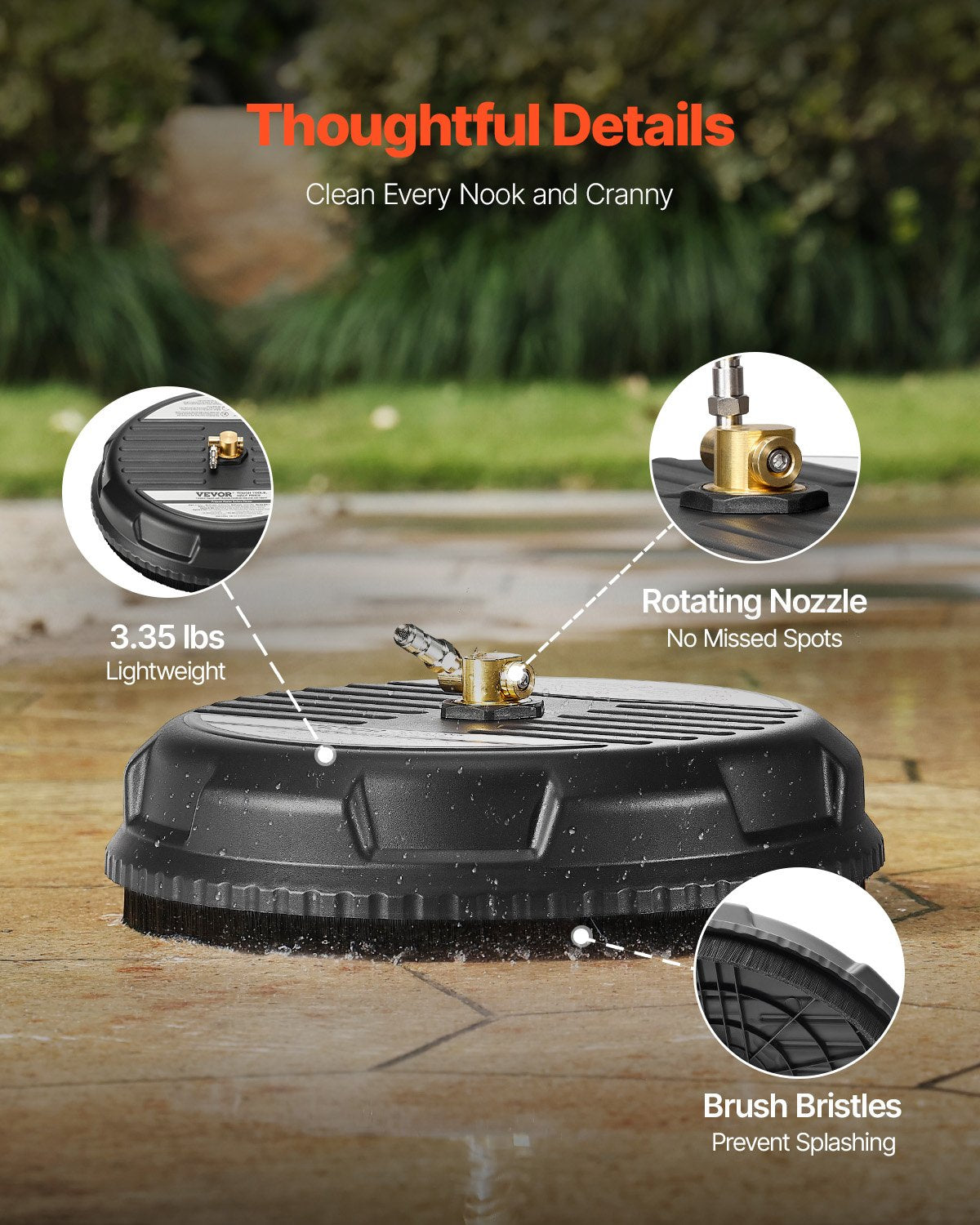 15" Pressure Washer Surface Cleaner, Plastic Pressure Washer Attachments with 4 Wheels, 4000 Max PSI, 1/4 Quick Connector, 2 Spray Nozzles, Ideal for Driveways, Sidewalks, Patios, Decks, Black