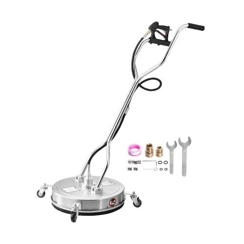 20" Pressure Washer Surface Cleaner, Stainless Steel Pressure Washer Attachments with 4 Wheels, 4500 Max PSI, 3/8 Quick Connector, 2 Spray Nozzles, Dual Handle, for Concrete, Patio, Sidewalk