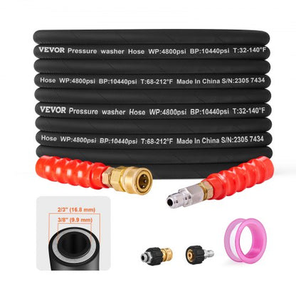 Pressure Washer Hose, 30.5m, Kink Free 3/8"-φ14.8 Male, 3/8"-φ15 Female For Most Brand Pressure Washers, 4.9'' Bending Radius, 4800 PSI Heavy Duty Power Washer Extension Replacement Hose