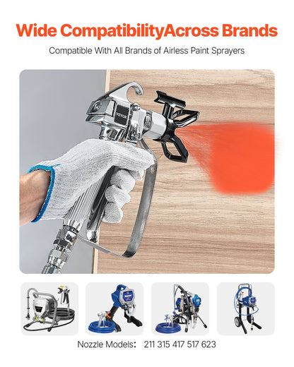 Airless Paint Spray Gun, 3600PSI High Pressure Airless Paint Sprayer Gun with 5 Tips, 211, 315, 417, 517, 623, Swivel Joint Airless Spray Gun Kit with Filters, Cleaning Needle and Brush