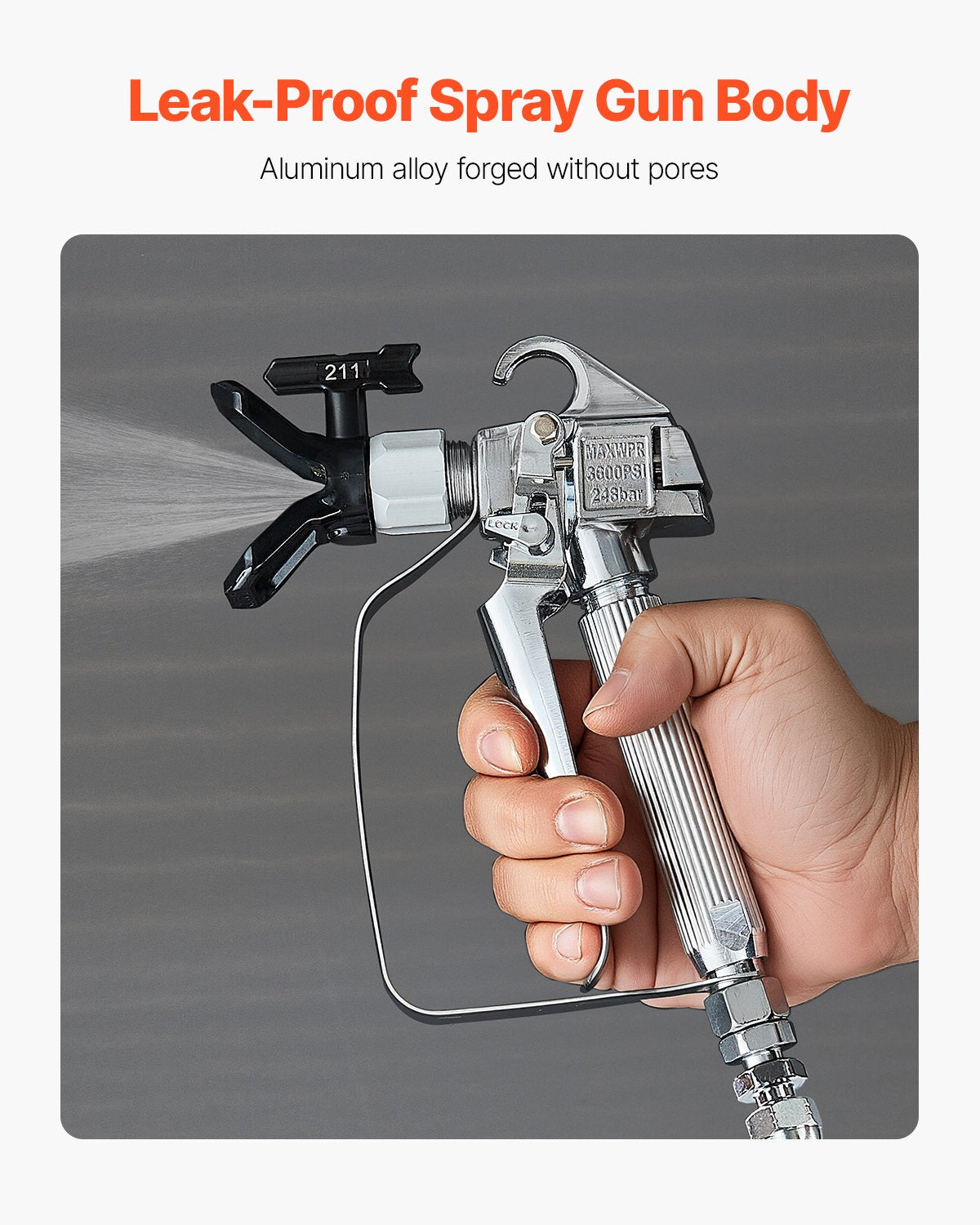 Airless Paint Spray Gun, 3600PSI High Pressure Airless Paint Sprayer Gun with 5 Tips, 211, 315, 417, 517, 623, Swivel Joint Airless Spray Gun Kit with Filters, Cleaning Needle and Brush