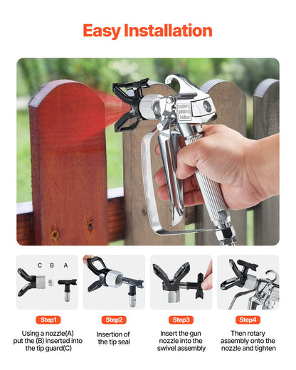 Airless Paint Spray Gun, 3600PSI High Pressure Airless Paint Sprayer Gun with 5 Tips, 211, 315, 417, 517, 623, Swivel Joint Airless Spray Gun Kit with Filters, Cleaning Needle and Brush