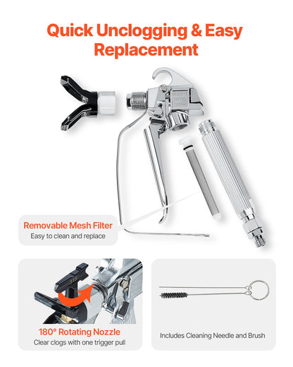 Airless Paint Spray Gun, 3600PSI High Pressure Airless Paint Sprayer Gun with 5 Tips, 211, 315, 417, 517, 623, Swivel Joint Airless Spray Gun Kit with Filters, Cleaning Needle and Brush
