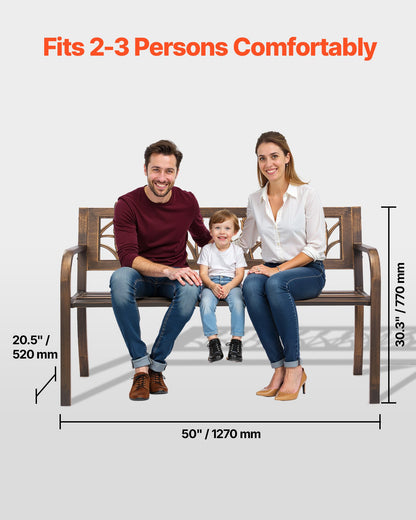 Gartenbank, 127 cm, Gestell aus Kohlenstoffstahl mit PVC-Rückenlehne mit Blumenmuster und abgerundeten Armlehnen, wetterfest, für Terrasse, Garten, Park, Hof, Veranda, Antikbronze