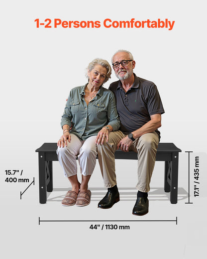 Gartenbank, 113 cm, Tragkraft 272 kg, wetterfestes Kunststoffgestell mit höhenverstellbaren Füßen und stabilen Beinen, geeignet für Terrasse, Garten, Park, Hof und Veranda, Schwarz