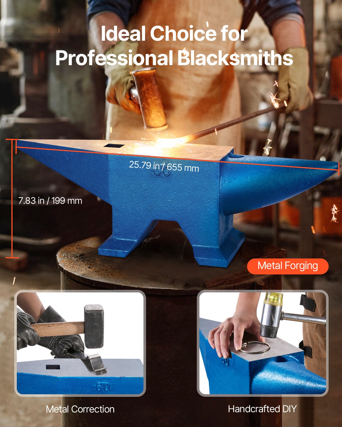 Single Horn Anvil 132Lbs Cast Steel Anvil Blacksmith for Sale Forge Steel Tools with Round and Square Hole and Equipment Anvil Rugged Blacksmith Jewelers Durable and Robust Metal Working Tool