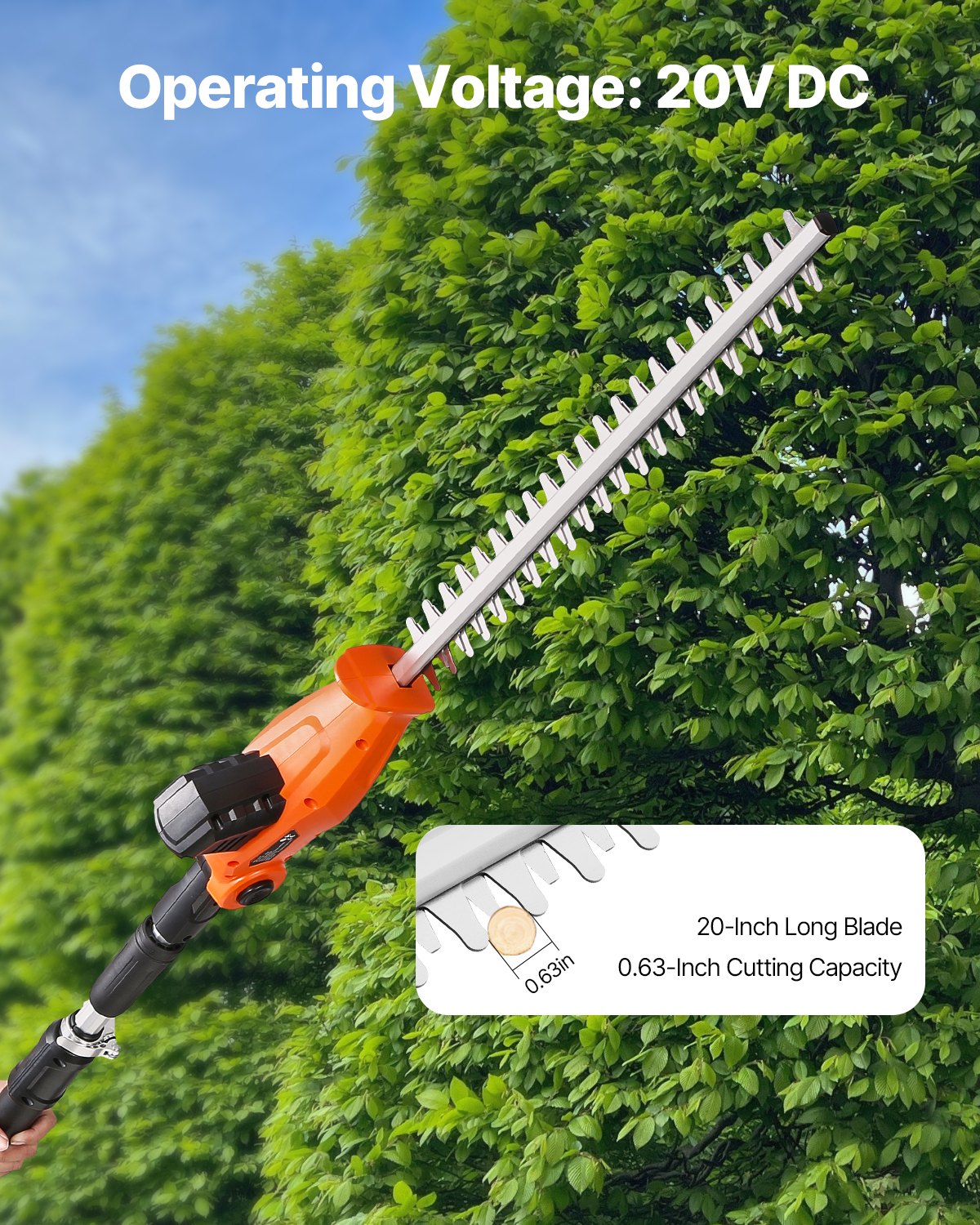Electric Hedge Trimmer, 1200 RPM, 6.2 - 7.8 Ft Extendable, Pole Hedge Trimmer for High Branch, 20V Battery, Cordless Hedge Trimmer with 20 in Blade, 5 Angles Adjustable for Yard Garden