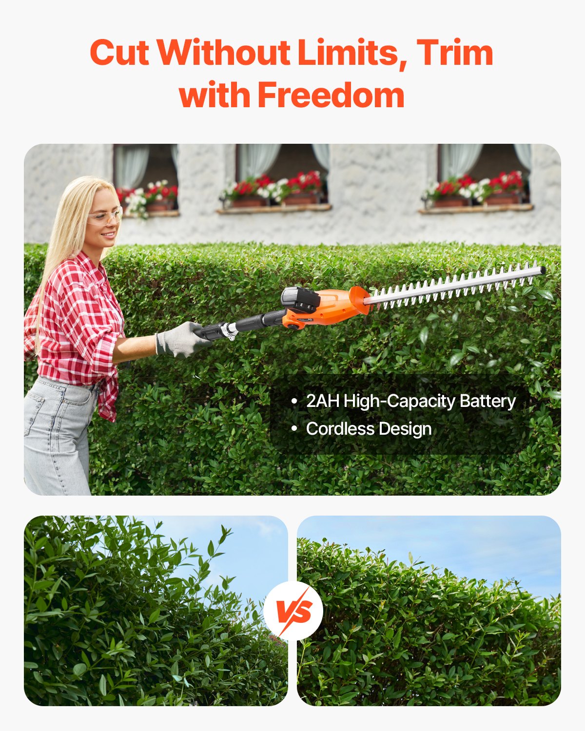 Electric Hedge Trimmer, 1200 RPM, 6.2 - 7.8 Ft Extendable, Pole Hedge Trimmer for High Branch, 20V Battery, Cordless Hedge Trimmer with 20 in Blade, 5 Angles Adjustable for Yard Garden