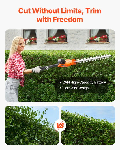 Electric Hedge Trimmer, 1200 RPM, 6.2 - 7.8 Ft Extendable, Pole Hedge Trimmer for High Branch, 20V Battery, Cordless Hedge Trimmer with 20 in Blade, 5 Angles Adjustable for Yard Garden