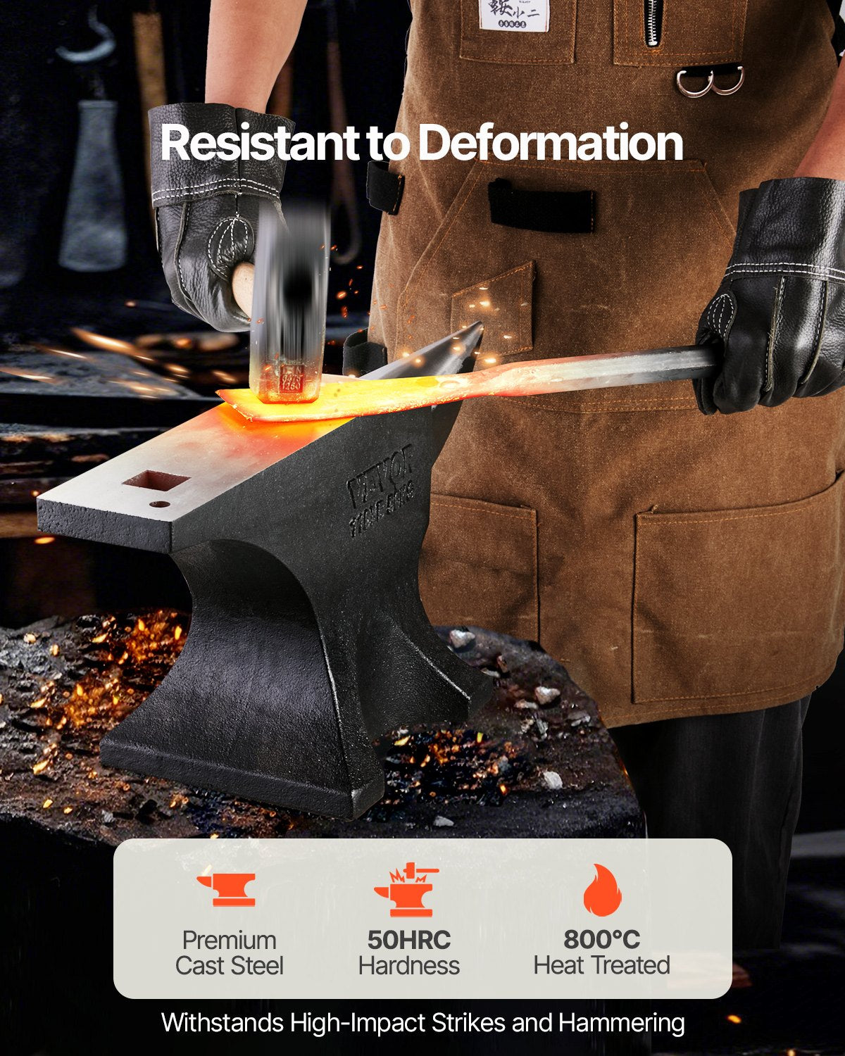 Single Horn Anvil, 110lbs Cast Steel Anvil, High Hardness Rugged Round Horn Anvil for Blacksmiths, with Large Countertop and Stable Base, Metal Working Tool for Metal Bending, Shaping, Twisting