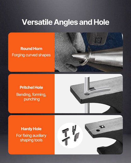 Single Horn Anvil, 110lbs Cast Steel Anvil, High Hardness Rugged Round Horn Anvil for Blacksmiths, with Large Countertop and Stable Base, Metal Working Tool for Metal Bending, Shaping, Twisting