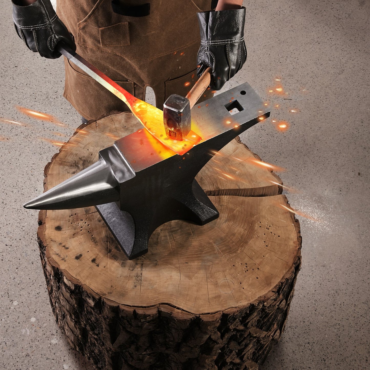 Single Horn Anvil, 110lbs Cast Steel Anvil, High Hardness Rugged Round Horn Anvil for Blacksmiths, with Large Countertop and Stable Base, Metal Working Tool for Metal Bending, Shaping, Twisting