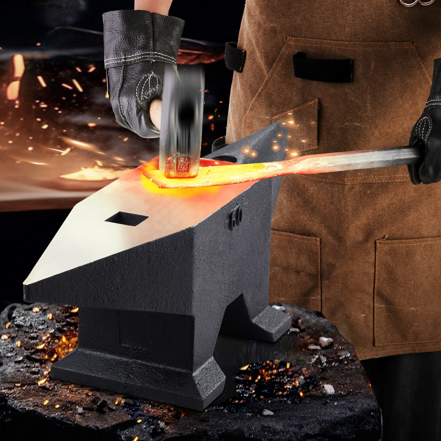 Cast Steel Anvil, 132 Lbs(60kg) Single Horn Anvil with Large Countertop and Stable Base, High Hardness Rugged Round Horn Anvil Blacksmith, for Bending, Shaping