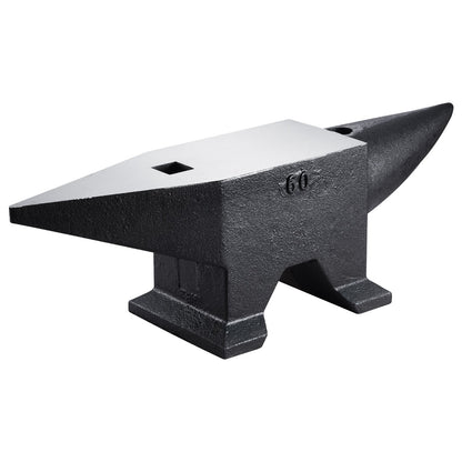 Cast Steel Anvil, 132 Lbs(60kg) Single Horn Anvil with Large Countertop and Stable Base, High Hardness Rugged Round Horn Anvil Blacksmith, for Bending, Shaping