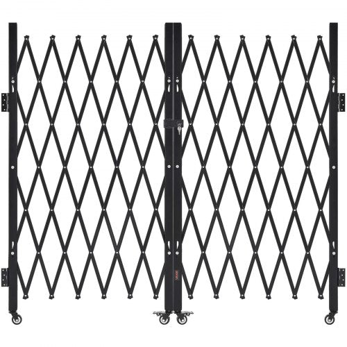 Double Folding Security Gate, Lockable Scissor Gate with 360° Swivel Casters, Outdoor Barricade Steel Retractable Gates, for Entry Security, Garage, Warehouse & Pool, 320 × 160.5 cm (W × H)