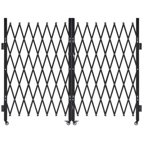 Double Folding Security Gate, Lockable Scissor Gate with 360° Swivel Casters, Outdoor Barricade Steel Retractable Gates, for Entry Security, Garage, Warehouse & Pool, 370 × 160.5 cm (W × H)