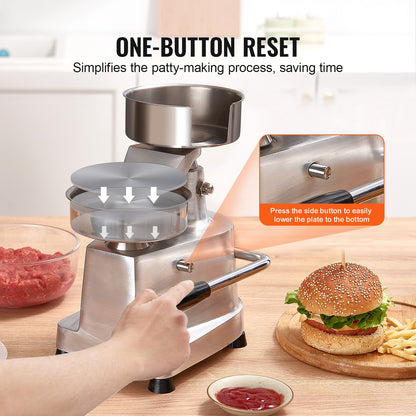 Commercial Burger Patty Maker, 130mm/5inch Hamburger Beef Patty Maker, Heavy Duty Food-Grade Stainless Steel Bowl Burger Press Machine, Kitchen Meat Forming Processor with 1000 Pcs Patty Papers