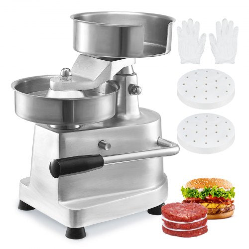 Commercial Burger Patty Maker, 150mm/6inch Hamburger Beef Patty Maker, Heavy Duty Food-Grade Stainless Steel Bowl Burger Press Machine, Kitchen Meat Forming Processor with 1000 Pcs Patty Papers
