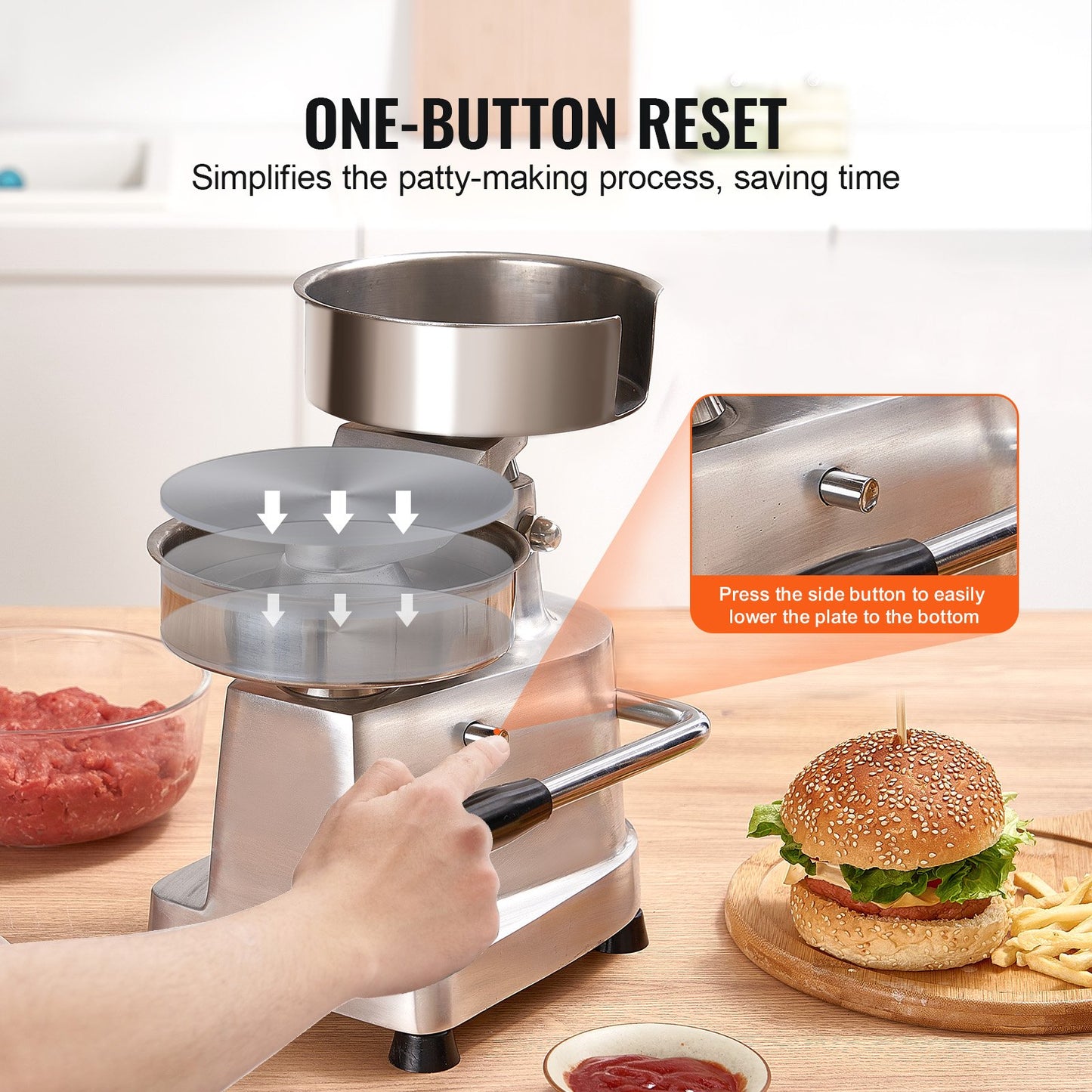 Commercial Burger Patty Maker, 150mm/6inch Hamburger Beef Patty Maker, Heavy Duty Food-Grade Stainless Steel Bowl Burger Press Machine, Kitchen Meat Forming Processor with 1000 Pcs Patty Papers