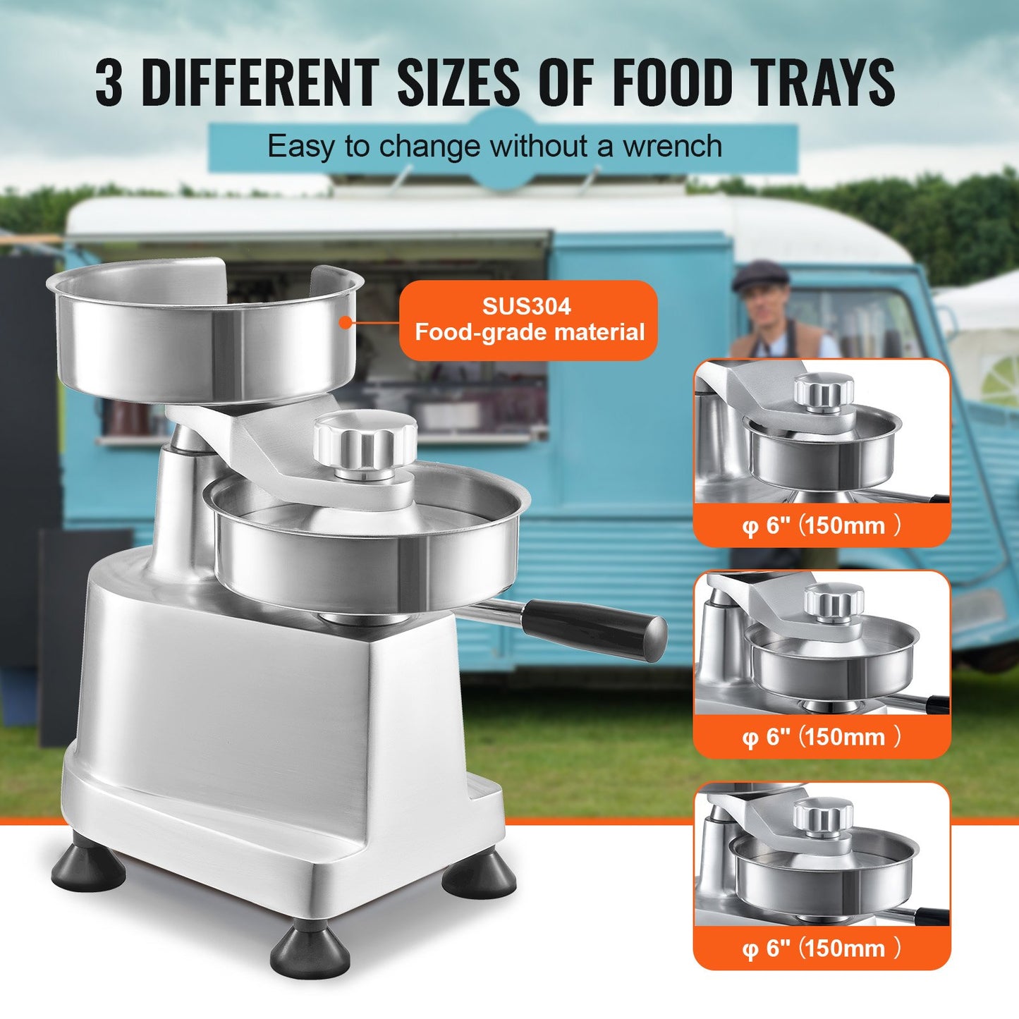 Commercial Burger Patty Maker, Hamburger Beef Patty Maker with 3 Convertible Mold(4/5/6-inch), Heavy Duty Stainless Steel Burger Press Machine, Meat Forming Processor with 1500 Pcs Patty Papers