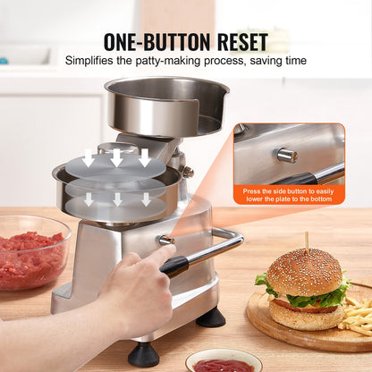 Commercial Burger Patty Maker, Hamburger Beef Patty Maker with 3 Convertible Mold(4/5/6-inch), Heavy Duty Stainless Steel Burger Press Machine, Meat Forming Processor with 1500 Pcs Patty Papers
