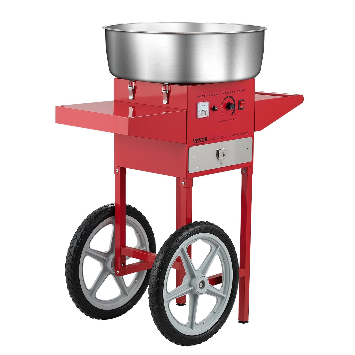 Electric Cotton Candy Machine with Cart, 1000W Commercial Candy Floss Maker with 52cm Stainless Steel Bowl, Sugar Scoop, and Drawer, Easy to Use, for Home, Kids Birthday, Family Party, Red