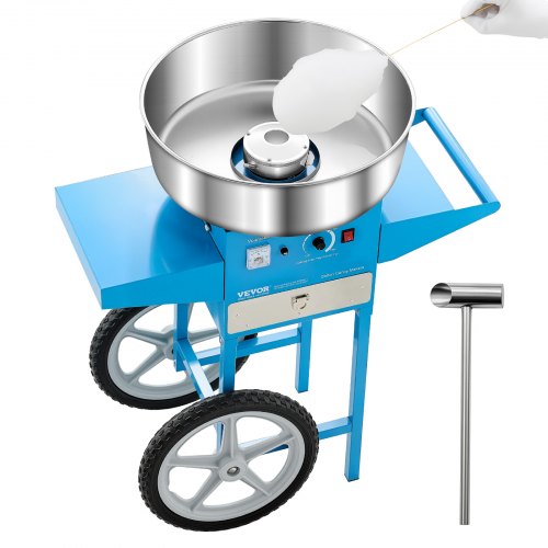 Electric Cotton Candy Machine with Cart, 1000W Commercial Candy Floss Maker with 52cm Stainless Steel Bowl, Sugar Scoop, and Drawer, Easy to Use, for Home, Kids Birthday, Family Party, Blue