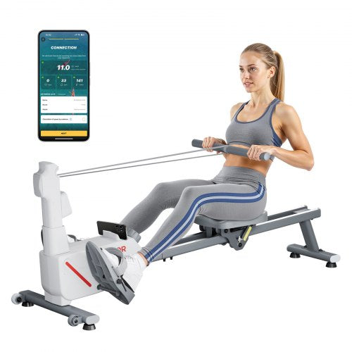 Magnetic Rowing Machine,16-Level Quiet Resistance Adjustable, Foldable Rower Machine for Home, 158kg Weight Capacity, Row Machines with Dual-Slide Rail, Bluetooth APP Compatible & LCD Monitor