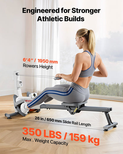 Magnetic Rowing Machine,16-Level Quiet Resistance Adjustable, Foldable Rower Machine for Home, 158kg Weight Capacity, Row Machines with Dual-Slide Rail, Bluetooth APP Compatible & LCD Monitor