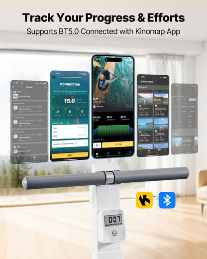 Magnetic Rowing Machine,16-Level Quiet Resistance Adjustable, Foldable Rower Machine for Home, 158kg Weight Capacity, Row Machines with Dual-Slide Rail, Bluetooth APP Compatible & LCD Monitor