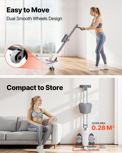 Magnetic Rowing Machine,16-Level Quiet Resistance Adjustable, Foldable Rower Machine for Home, 158kg Weight Capacity, Row Machines with Dual-Slide Rail, Bluetooth APP Compatible & LCD Monitor